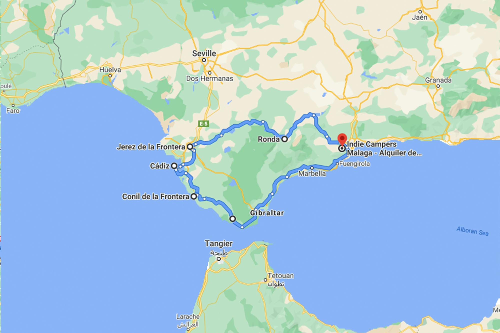 Mapa 7-dniowej trasy po Andaluzji